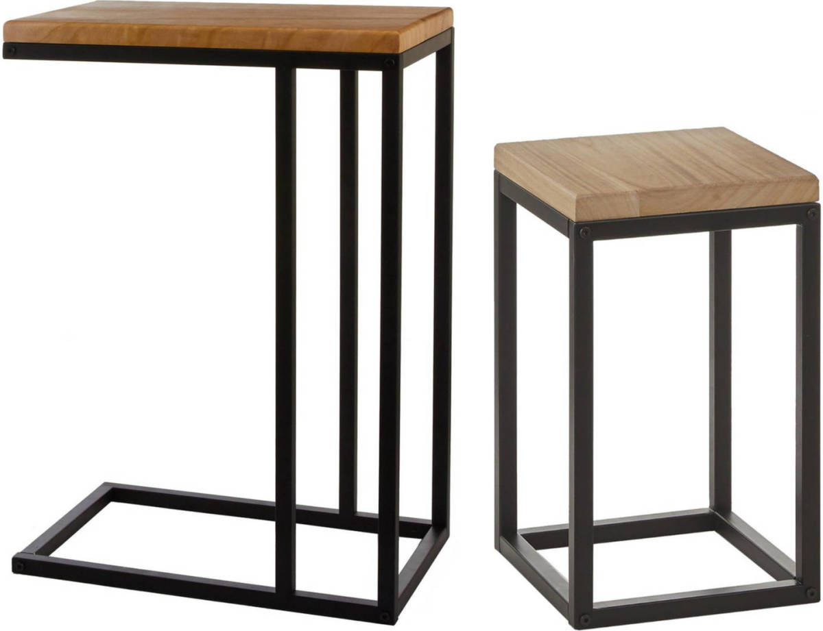Mica Decorations Oskar bijzettafels - 2x - hout - metalen poten - 42x25 cm - 46x30x66 cm - Bijzettafels