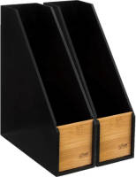 5five Lectuurbak/tijdschriftenrek - 2x - zwart - 9 x 25 x 30 cm - hout - tijdschriftenrek