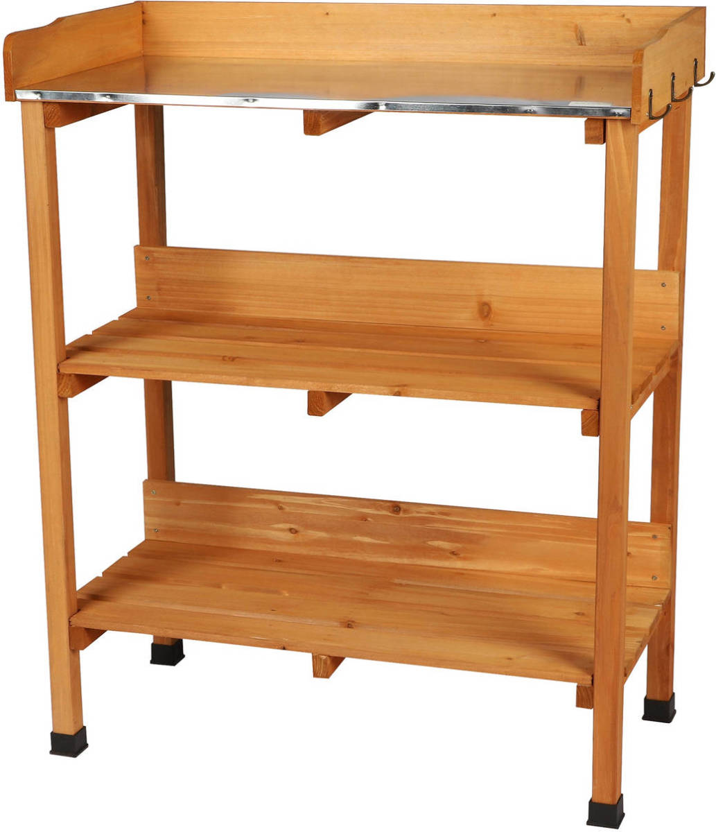 4Goodz Sunnydays Houten Oppottafel XXL met Zinken plaat 37x77x89 cm - Bruin