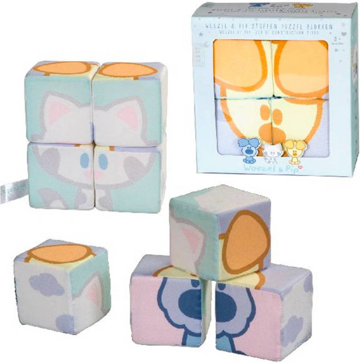 Woezel & Pip stoffen blokpuzzel 4 stukjes