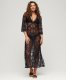 Superdry Vrouwen Beach Cover Up Maxi-jurk met Kanten Details Zwart Grootte: 36