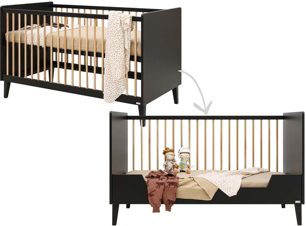 ToiToiKids bedbank 70x140 Xem Mat Zwart/Eiken