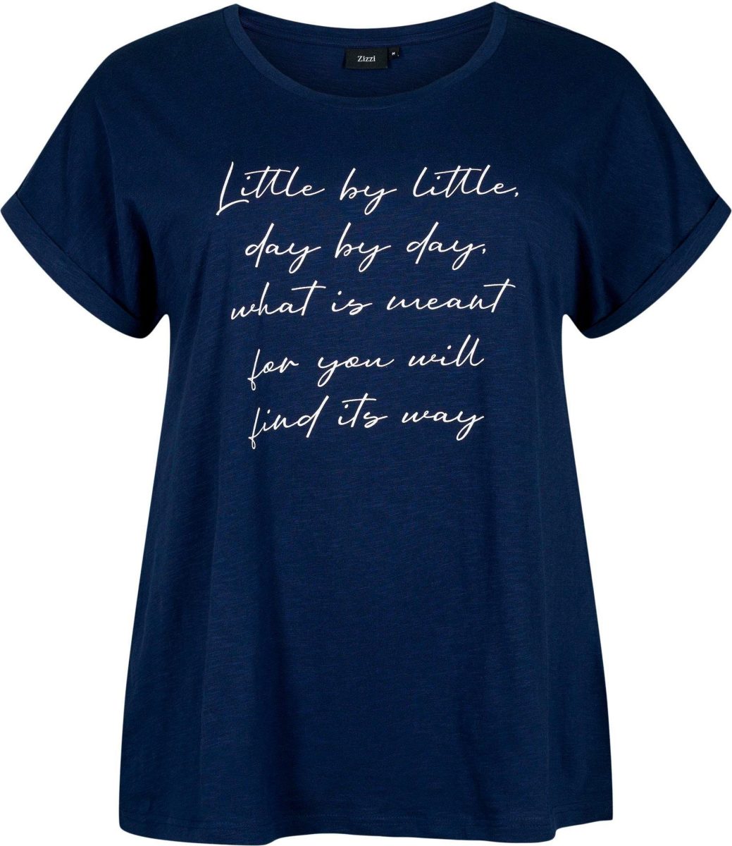 Zizzi T-shirt VVERA met tekst donkerblauw