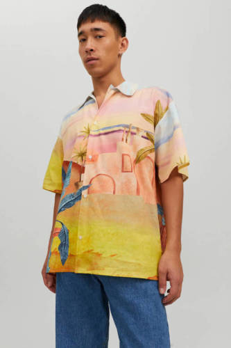 Jack & Jones ORIGINALS oversized overhemd JORLANDSCAPE met all over print peachskin