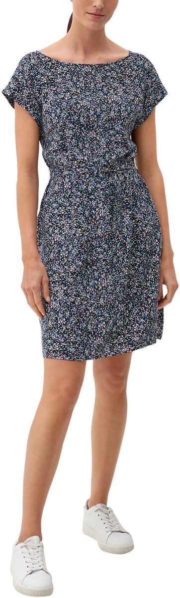 s.Oliver jurk met all over print en open detail marine/ roze