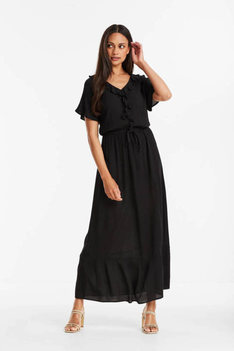Imagine maxi jurk viscose crinkle zwart