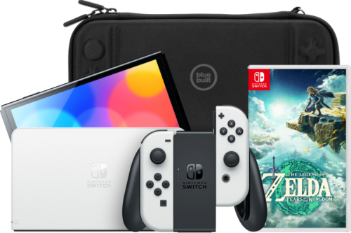 Nintendo Switch OLED Wit + Zelda: Tears of the Kingdom + Bluebuilt Beschermhoes