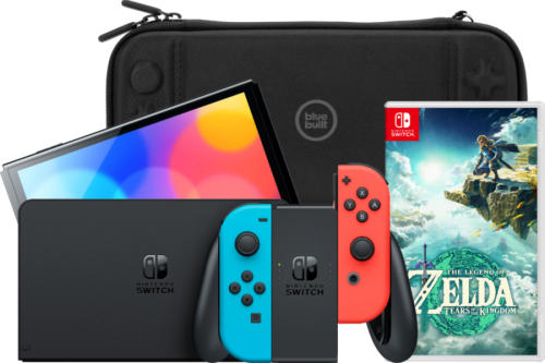 Nintendo Switch OLED Rood/Blauw + Zelda: Tears of the Kingdom + Bluebuilt Beschermhoes