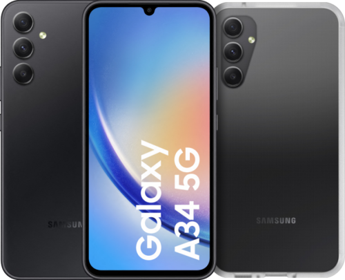 Samsung Galaxy A34 128GB Zwart 5G + Otterbox React Back Cover Transparant
