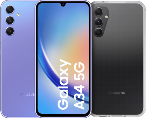 Samsung Galaxy A34 128GB Paars 5G + Otterbox React Back Cover Transparant