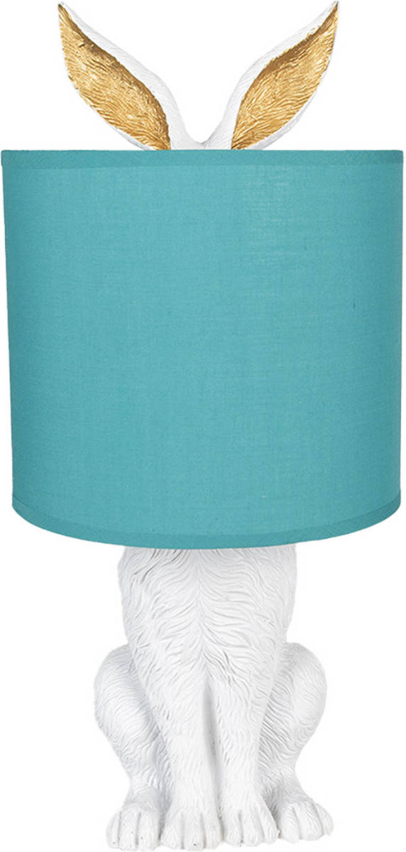 HAES deco - Tafellamp - City Jungle - Konijn in de Lamp, Ø 20x43 cm - Wit/Groen - Bureaulamp, Sfeerlamp, Nachtlampje