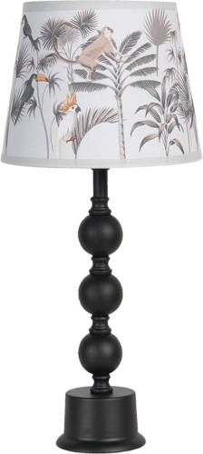 HAES deco - Tafellamp - City Jungle - Vogels met Apen bedrukte Lamp, Ø 24x37 cm - Bureaulamp, Sfeerlamp, Nachtlampje