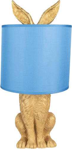 HAES deco - Tafellamp - City Jungle - Konijn in de Lamp, Ø 20x43 cm - Goud/Blauw - Bureaulamp, Sfeerlamp, Nachtlampje