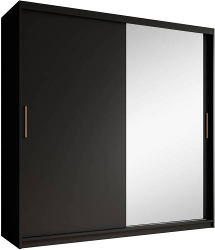 Meubella - Kledingkast Mandalin - Zwart - 200 cm - Met spiegel