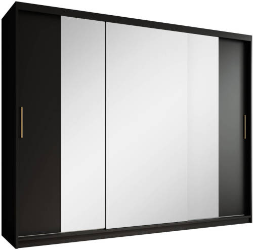 Meubella - Kledingkast Mandalin - Zwart - 250 cm - Met spiegel