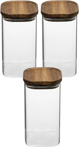 5five 3x stuks voorraadbussen/voorraadpotten 1,3L glas met acacia houten deksel - Voorraadpot