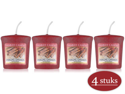 4 stuks Yankee Candle Sparkling Cinnamon Geurkaars Kerstkaars - Rood - 4 branduren