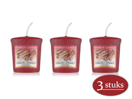 3 stuks Yankee Candle Sparkling Cinnamon Geurkaars Kerstkaars - Rood - 4 branduren