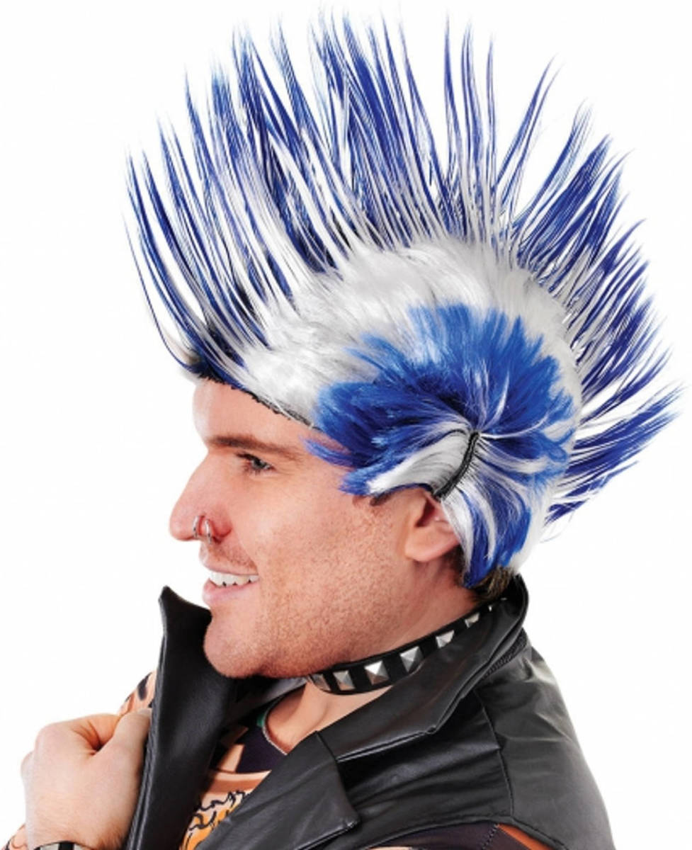 Bristol novelty Punker hanenkam pruik blauw en wit - Verkleedpruiken