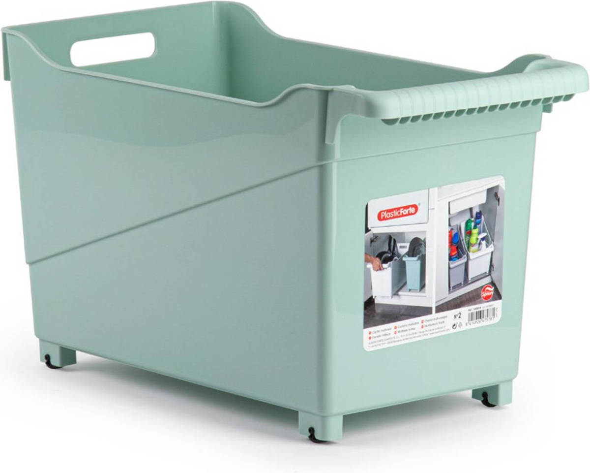 Forte Plastics Kunststof trolley pastel groen op wieltjes L45 x B24 x H27 cm - Opberg trolley