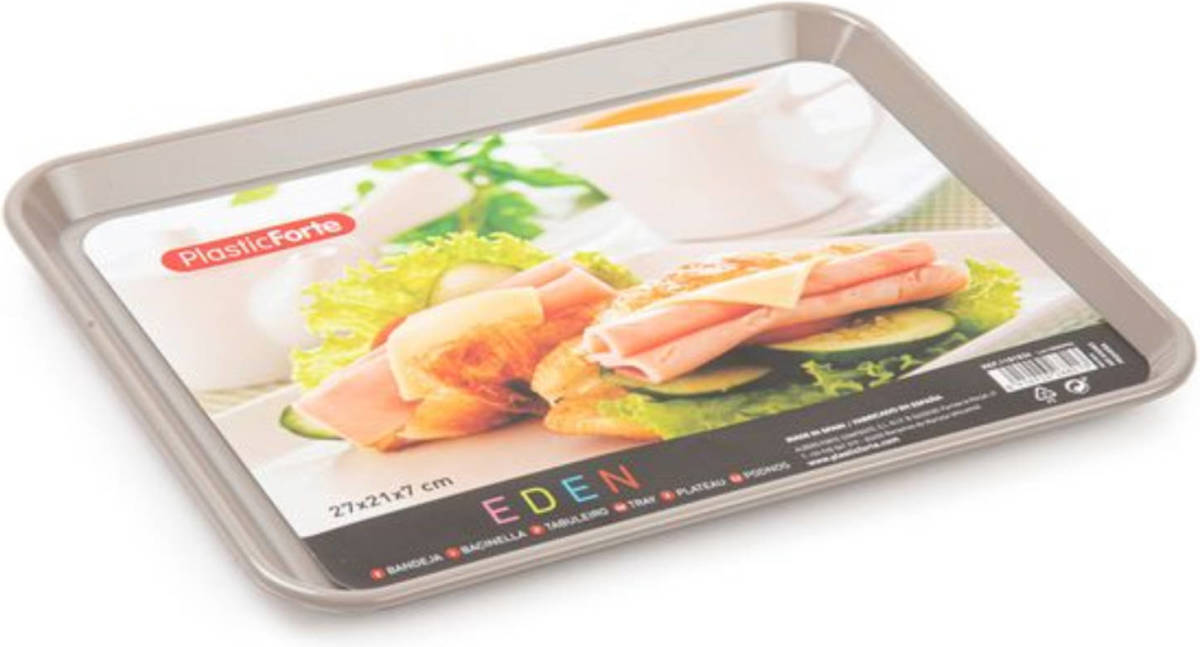 Forte Plastics Dienblad/serveerblad in taupe/beige kunststof 27 x 21 cm - Dienbladen