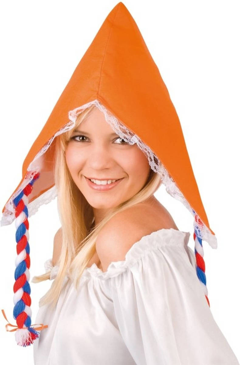 Made in Holland Oranje Boerinnenkapje met vlechten