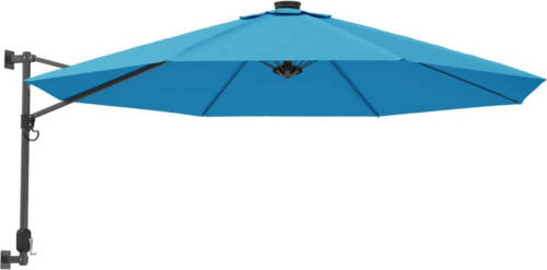 VidaXL Wandparasol met LEDs 290 cm zeeblauw