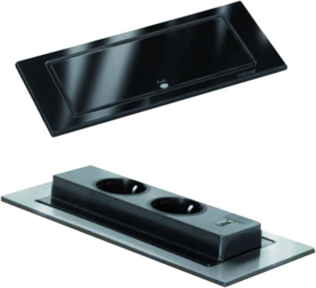 Doeco Evoline BackFlip 2ST/USB zwart glas - Contactdozen