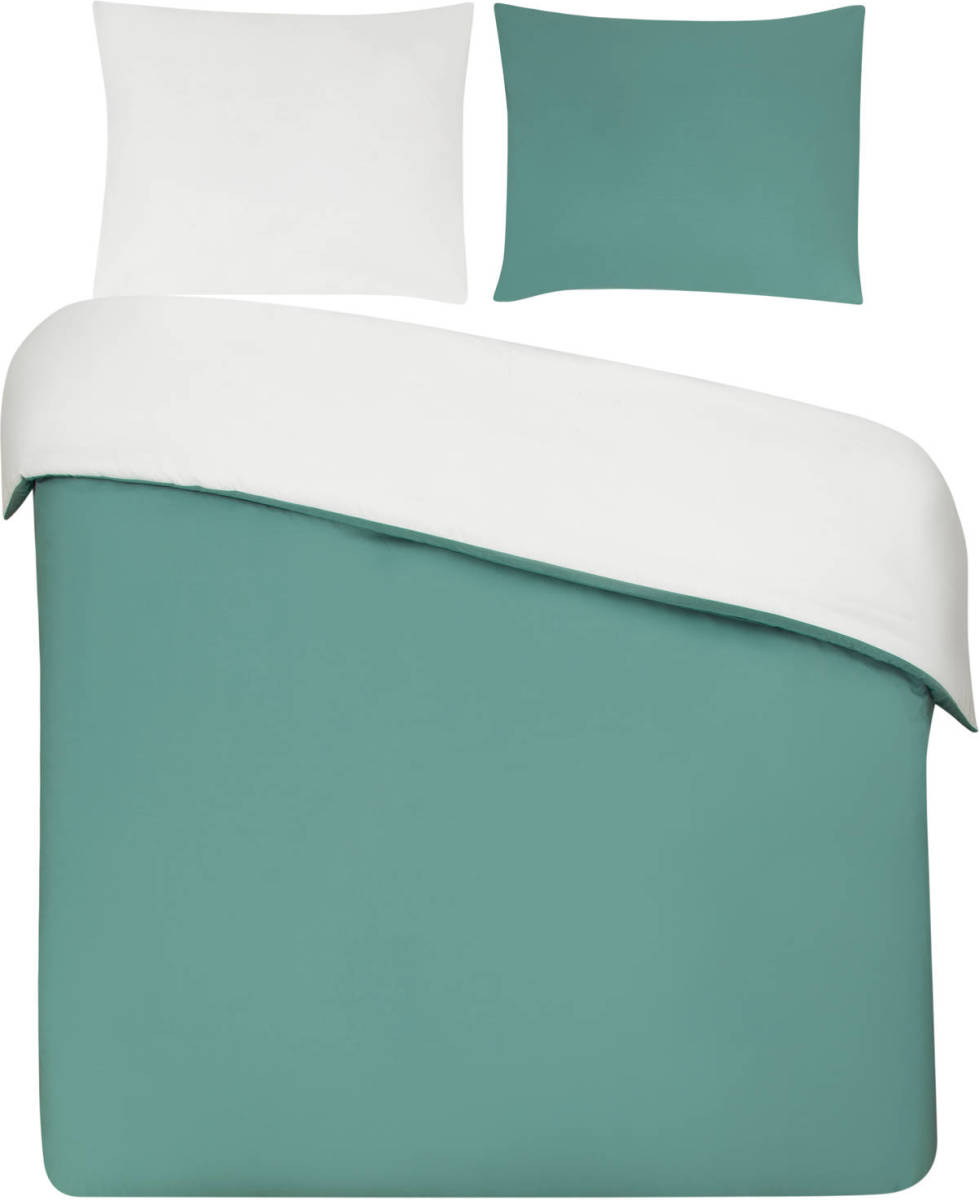 Seashell Dekbedovertrek My Luxe. - 100% percal katoen - 140x200/220 - double face mineraalgroen wit