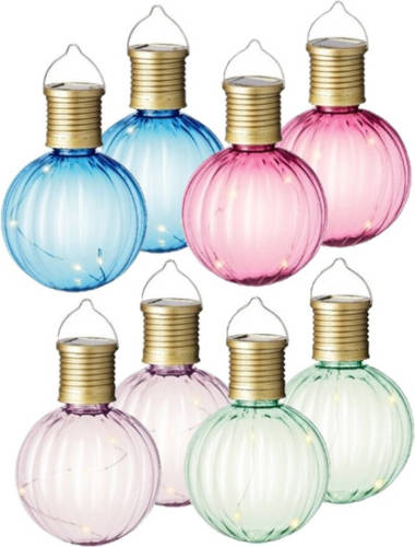 Lumineo Set van 16x stuks buiten led lichtroze, groene, blauwe en roze lampion solar verlichting 11 cm - Lampionnen