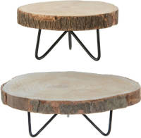 Mica Decorations Pia Plant verhoger - 2x - hout-metaal - H14 x D40 - H14 x D29 cm - Bijzettafels