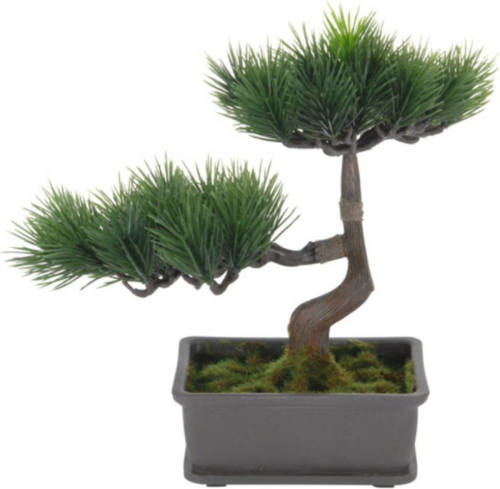 H&S Collection Kunstplant bonsai boompje in pot - Japans decoratie - 27 cm - dennen naalden - Kunstplanten