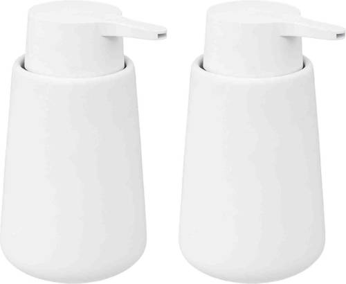 5five 2x Stuks Zeeppompjes/zeepdispensers van keramiek - wit - 250 ml - Zeeppompjes