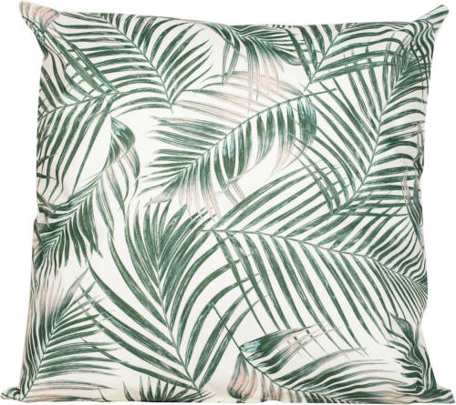 Anna's Collection Buitenkussen palm - wit/groen - 60 x 60 cm - Water en UV bestendig - Sierkussens