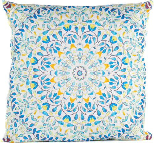 Anna's Collection Buitenkussen mandala - blauw/wit - 60 x 60 cm - Water en UV bestendig - Sierkussens