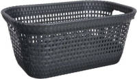 5five Wasmand van rotan gevlochten - zwart - kunststof - 45 liter - 59 x 38 x 26 cm - Wasmanden