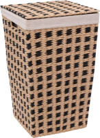 5five Wasmand gevlochten Riet - beige/zwart - 40 liter - 33 x 53 cm - met deksel - Wasmanden