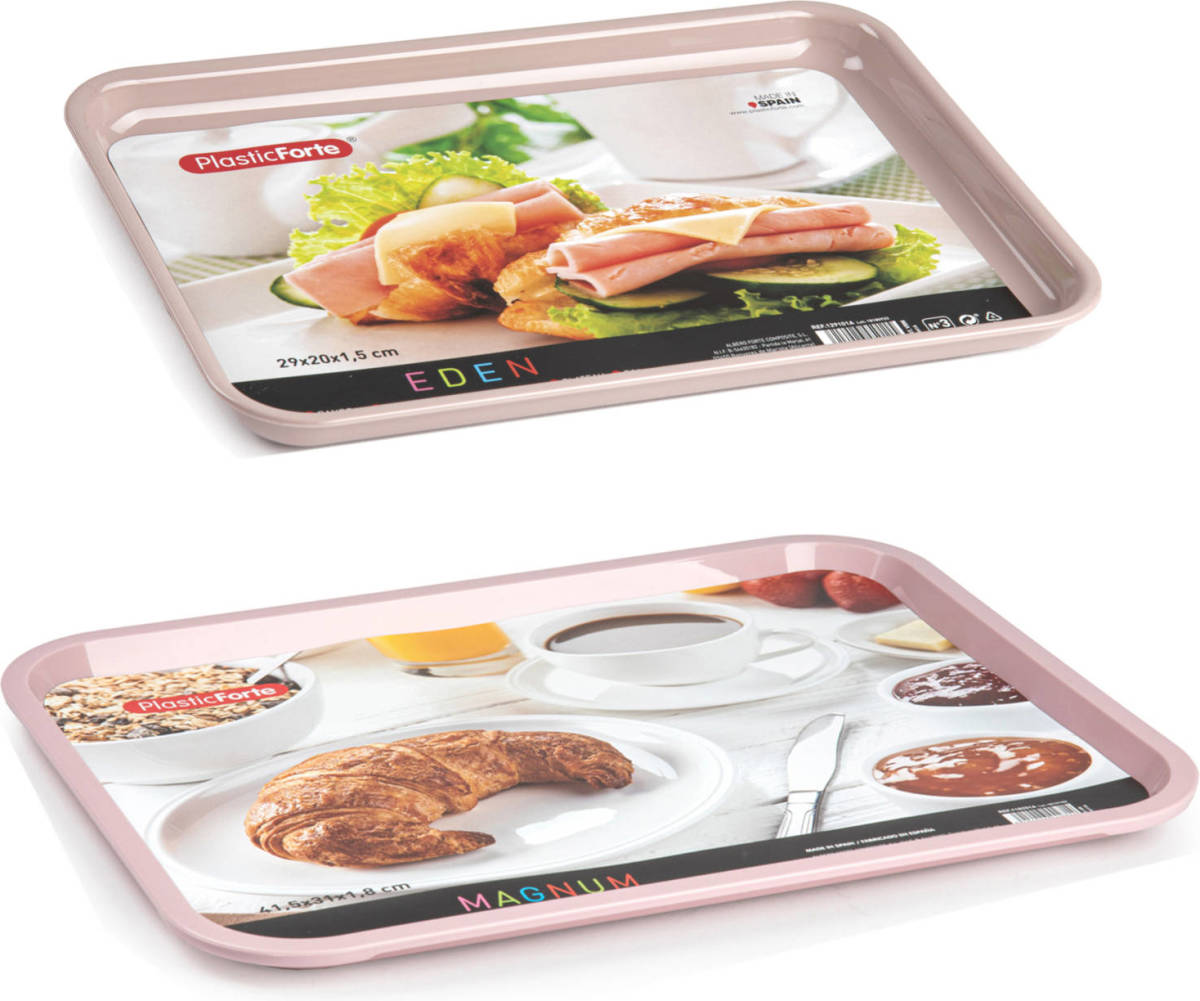 Forte Plastics Dienblad/serveerblad set 2x oudroze kunststof - 41 x 31 cm/29 x 20 cm - Dienbladen
