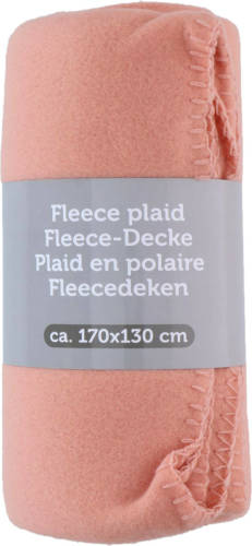 Excellent Houseware Polyester fleece deken/dekentje/plaid 170 x 130 cm zalm roze - Plaids