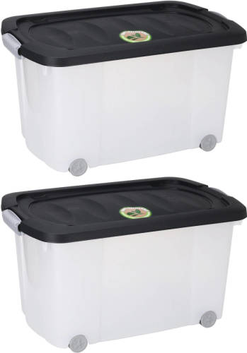 Bathroom Solutions 2x Stuks Opberg boxen/dozen met wieltjes - kunststof - 60 x 39 x 32 cm - Opbergbox