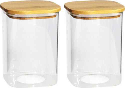Gerim 2x stuks voedsel bewaren keuken voorraadpot - glas - bamboe deksel - 1100 ml - Voorraadpot
