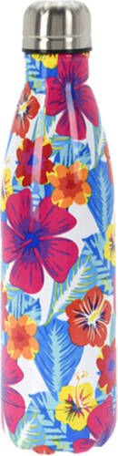 Excellent Houseware Isoleerkan/isolatiekan - RVS - 500 ml - gekleurde bloemen print - Thermosflessen