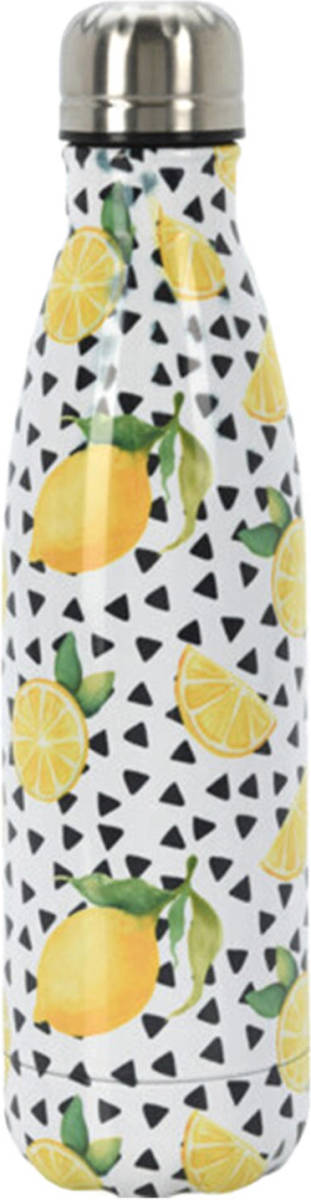 Excellent Houseware Isoleerkan/isolatiekan - RVS - 500 ml - gele citroenen print - Thermosflessen