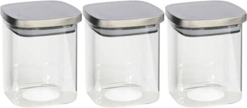 Gerim 3x stuks voedsel/etenswaren bewaren voorraadpot 1100 ml glas met RVS deksel - Voorraadpot