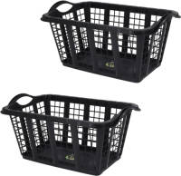 Bathroom Solutions 3x Stuks Wasmanden met handvatten - zwart - 37 liter - Wasmanden