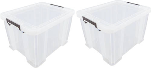 Whitefurze 2x stuks Allstore opbergbox - 36 liter - Transparant - 47 x 38 x 31 cm - Opbergbox