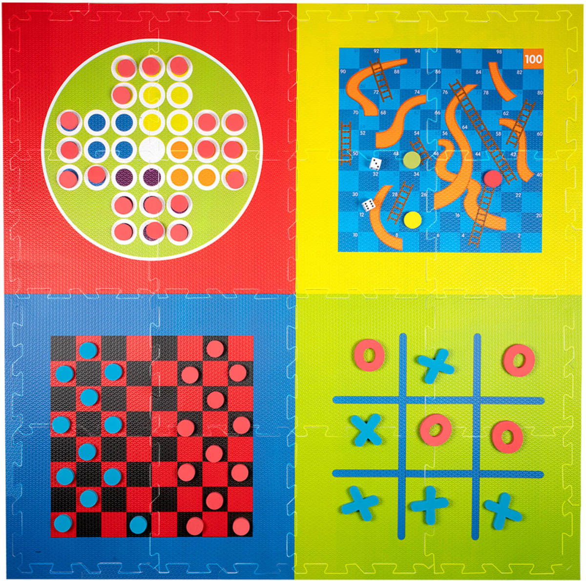 Lifetime Games Speelmat 4-in-1 Spellen - 119 x 119 x 1 CM - 4 Spellen met Spelstukken - Basiskleuren