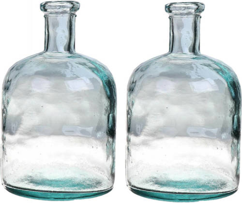 Bellatio Design Bloemenvaas - 2x - helder - transparant gerecycled glas - D15 x H24 cm - Vazen