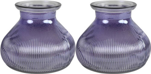 Decostar 2x Stuks Bloemenvaas - paars/transparant glas - H12 x D15 cm - Vazen