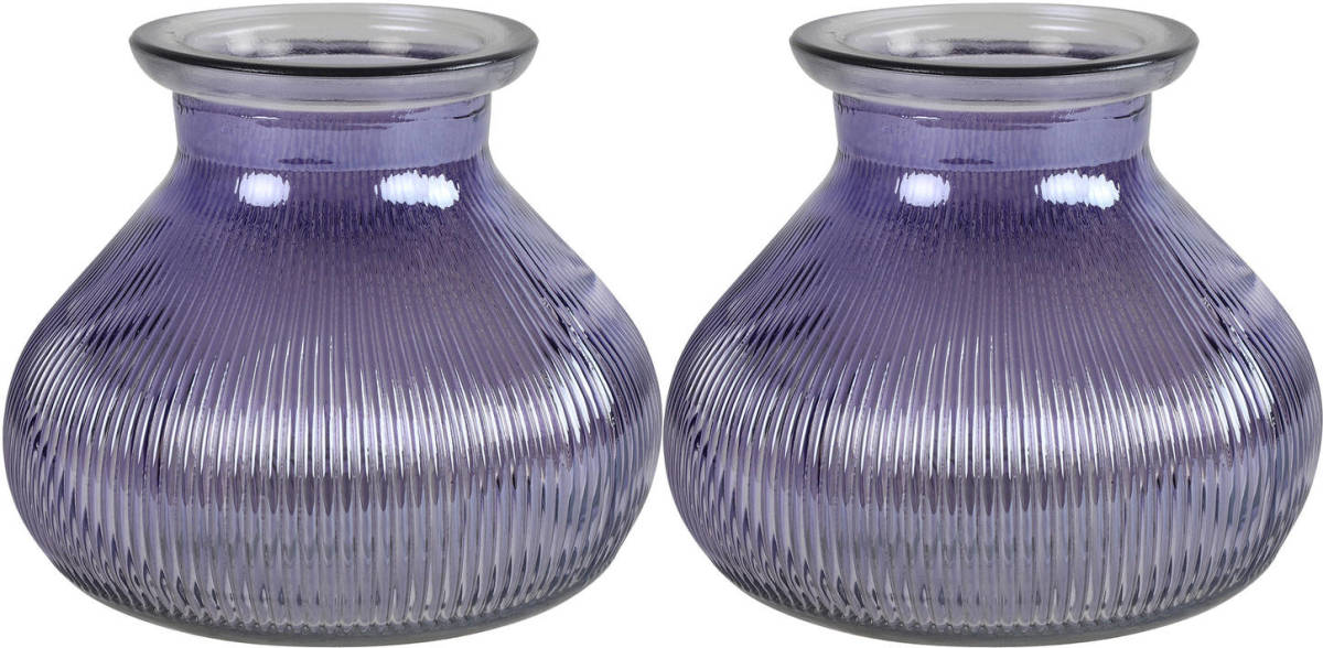 Decostar 2x Stuks Bloemenvaas - paars/transparant glas - H12 x D15 cm - Vazen